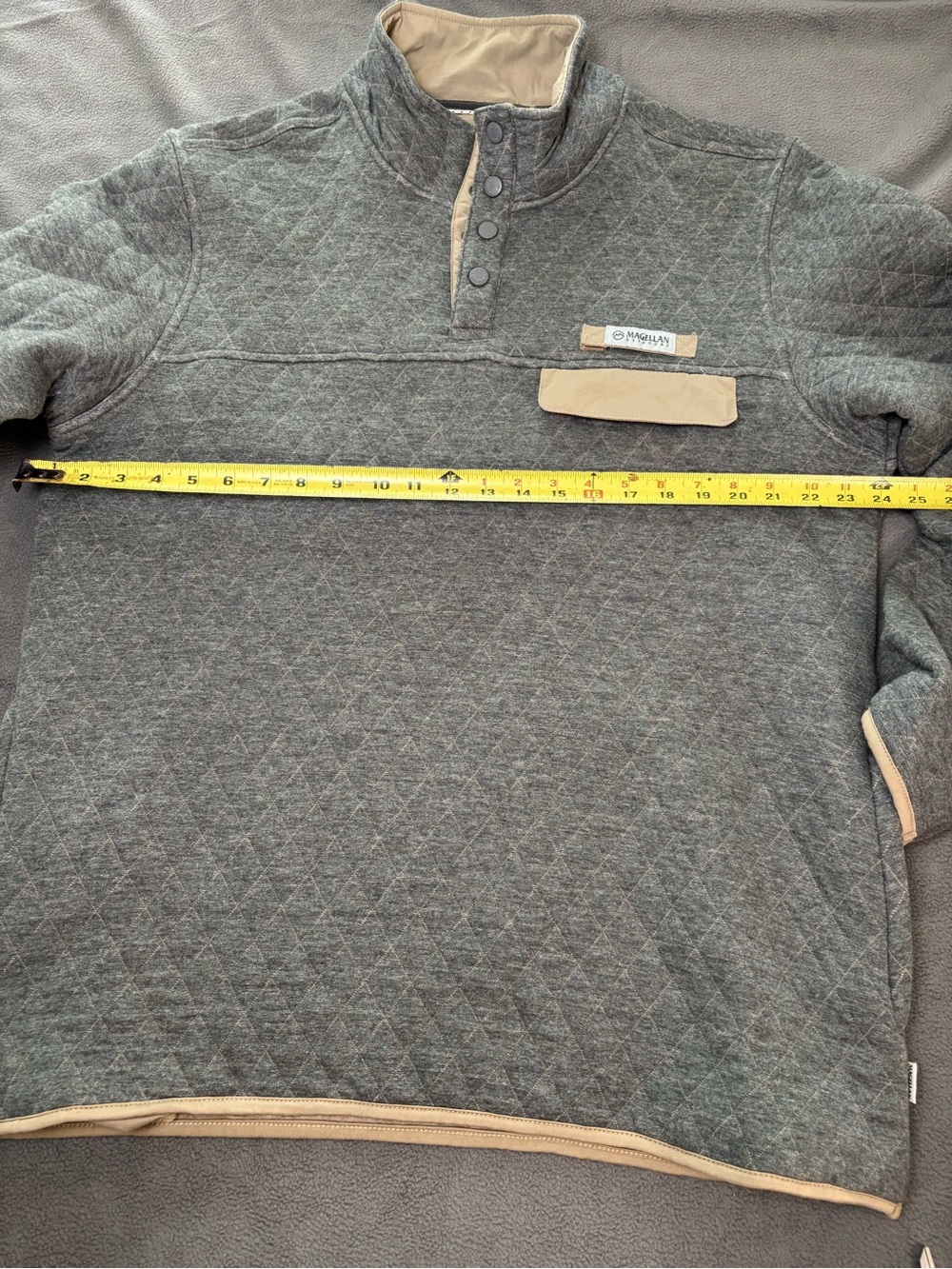 Magellan Outdoors XL Classic Fit Quilted Pullover Gray Beige 100% Cotton Knit - Picture 8 of 10